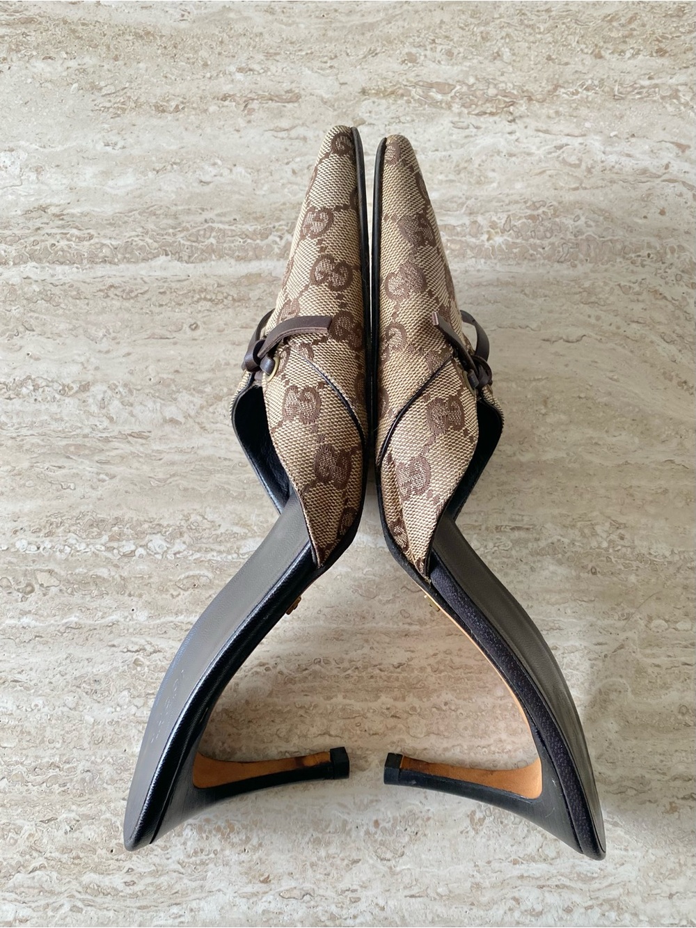 Vintage Gucci GG Canvas Tie Mule Heels - Picture 4 of 11